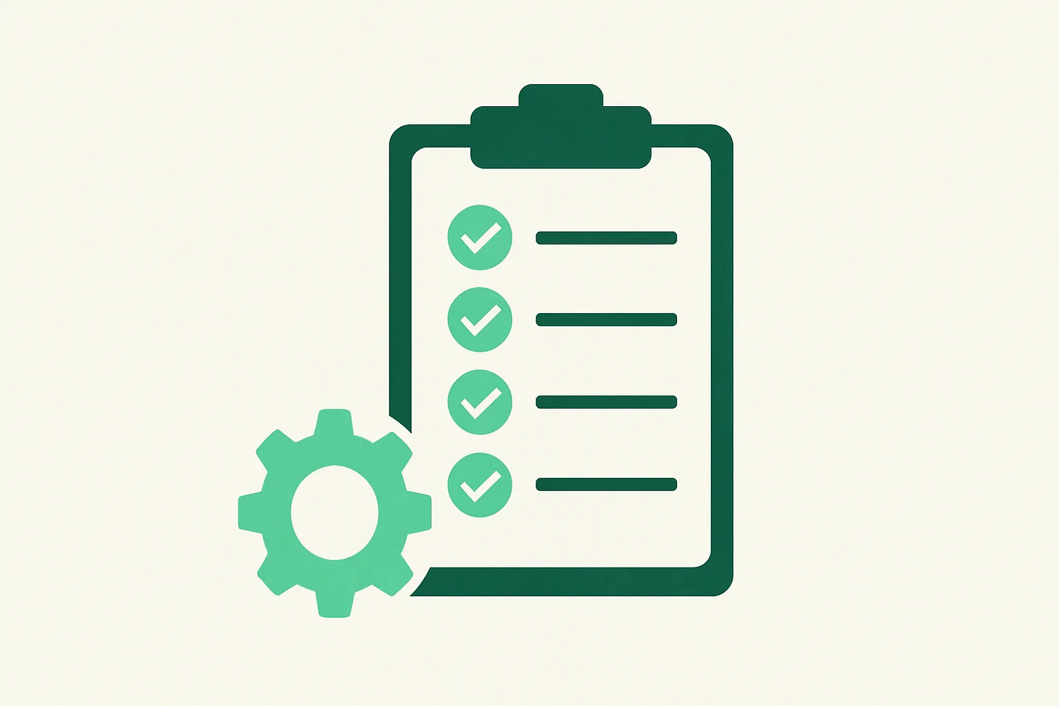 Illustration: a checklist clipboard with five glowing checkmarks beside a small factory gear, representing signs a business needs automation