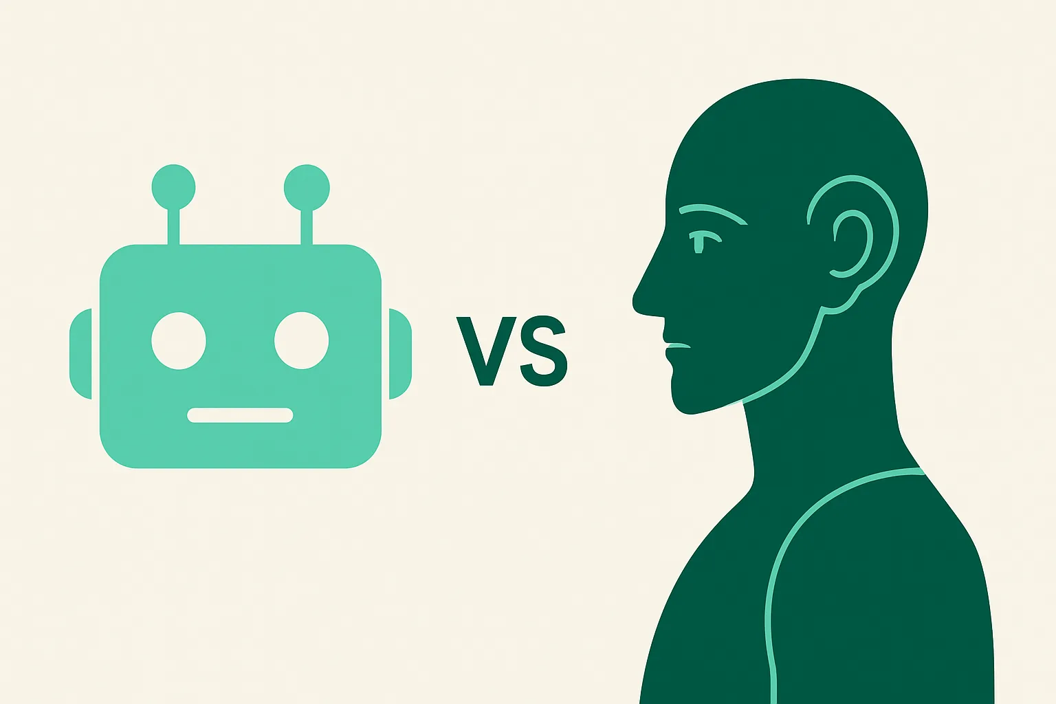 Illustration: a simple robot face on the left and a smarter humanoid AI figure on the right separated by a versus divider