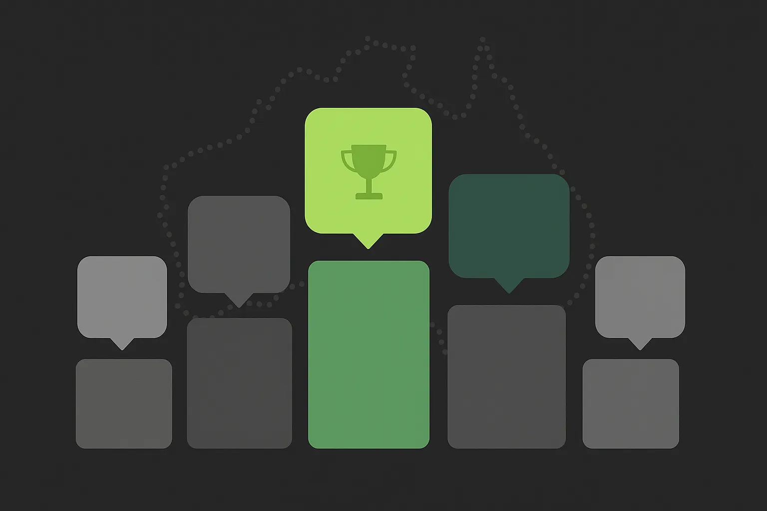 Flat illustration of chat bubbles ranked on a leaderboard, comparing the best AI chatbots for Australian businesses in 2026