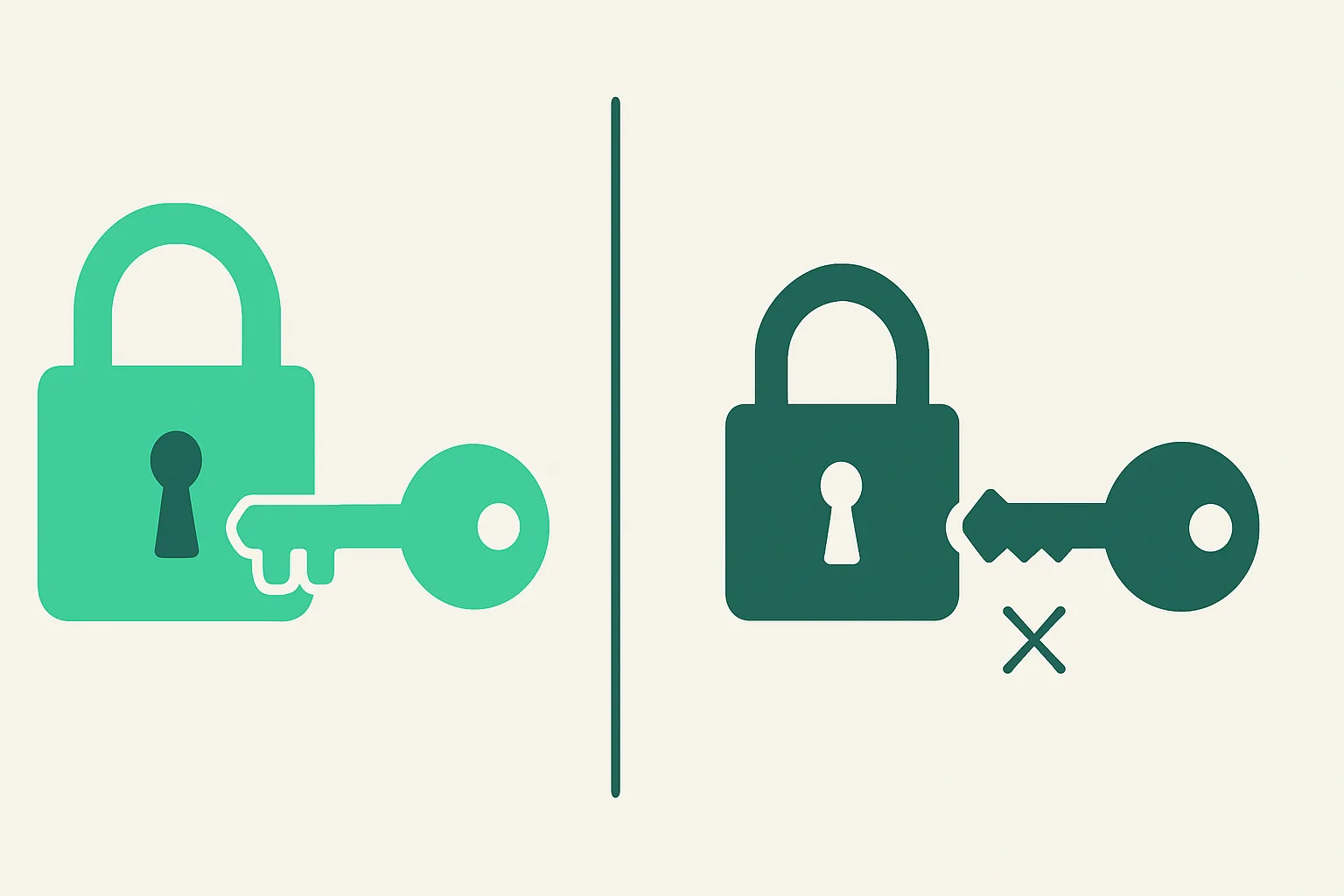 Illustration: a made-to-measure key fitting a lock versus a generic key that does not fit, custom vs off-the-shelf