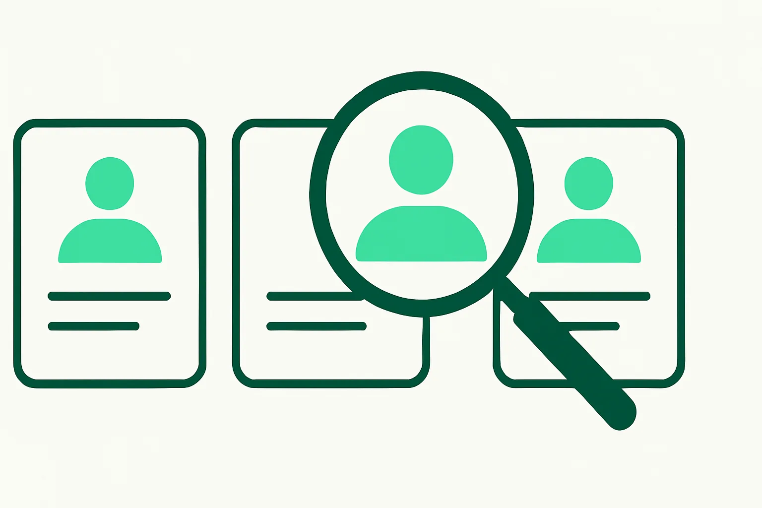 Illustration: a magnifying glass examining three vendor option cards, choosing a vendor theme
