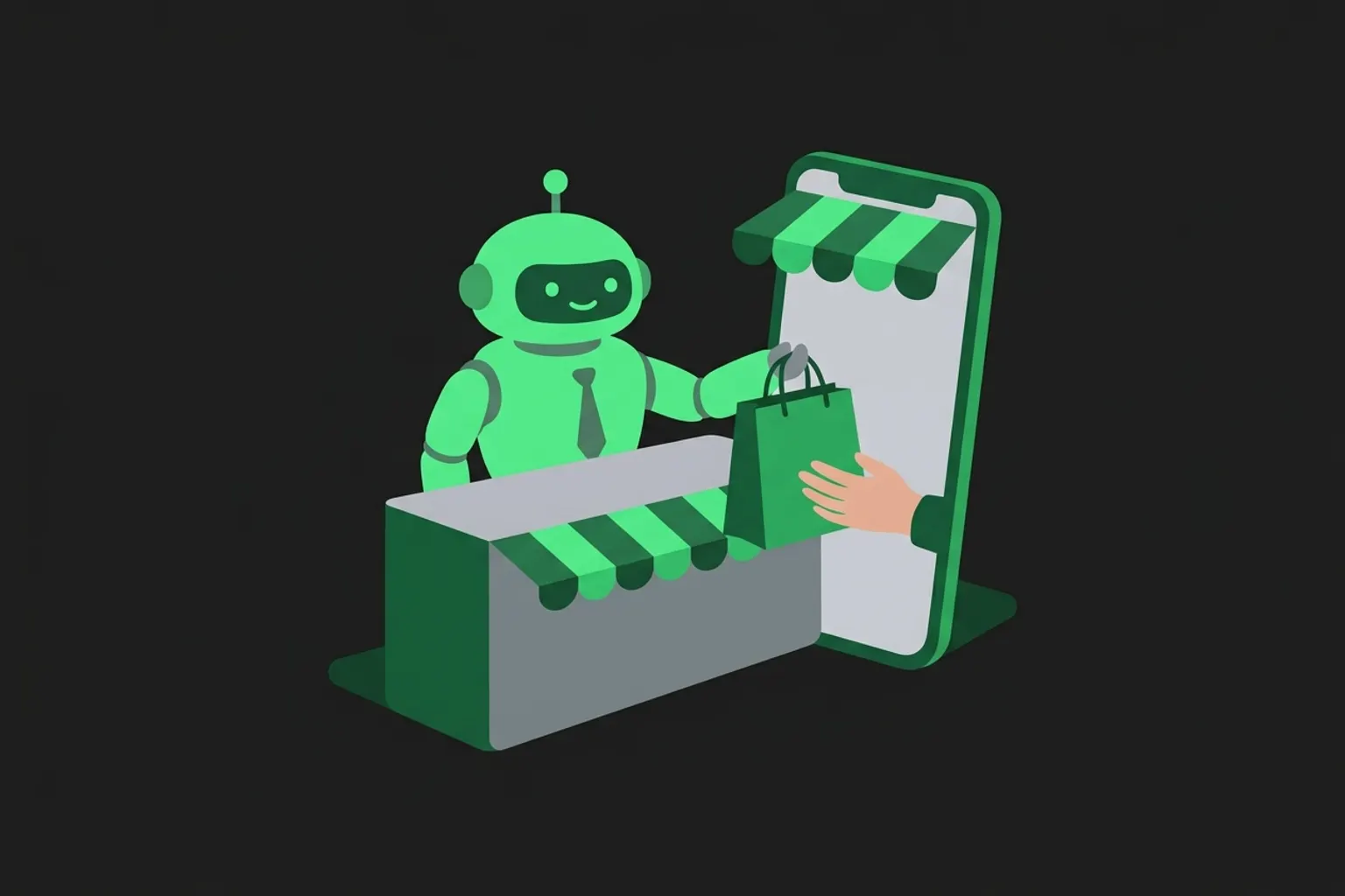 Illustration of a digital salesperson: an AI agent answering a WhatsApp enquiry, quoting a real price, and closing a sale at 2am while the business owner sleeps