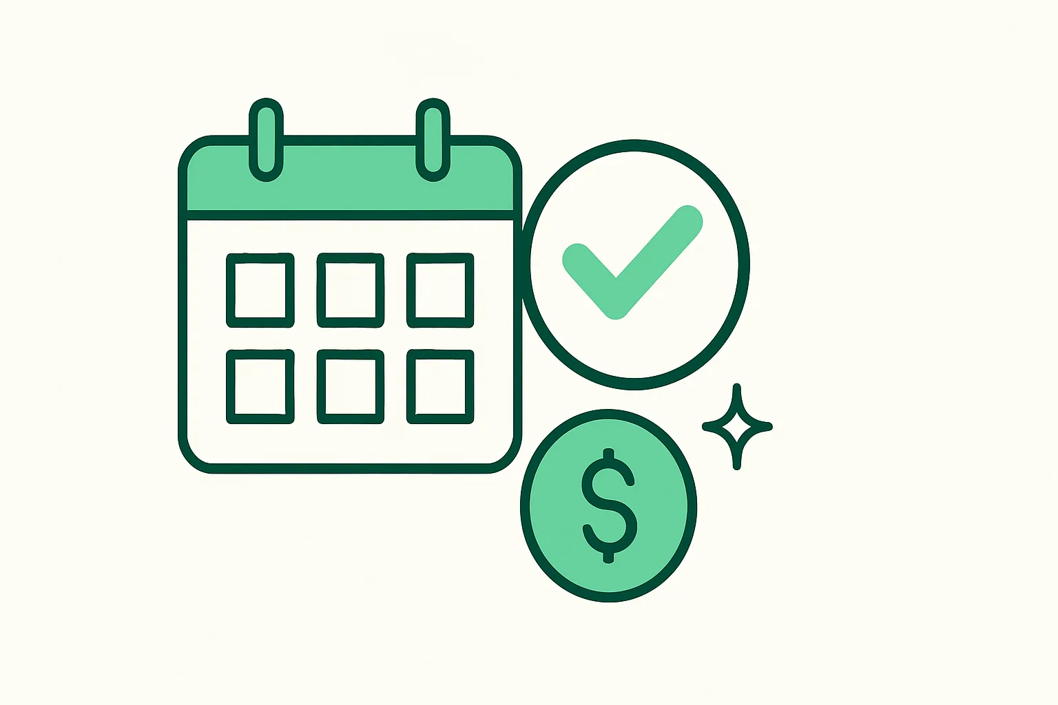 Illustration: a calendar with a green go-signal and a small AI spark, timing-the-investment theme