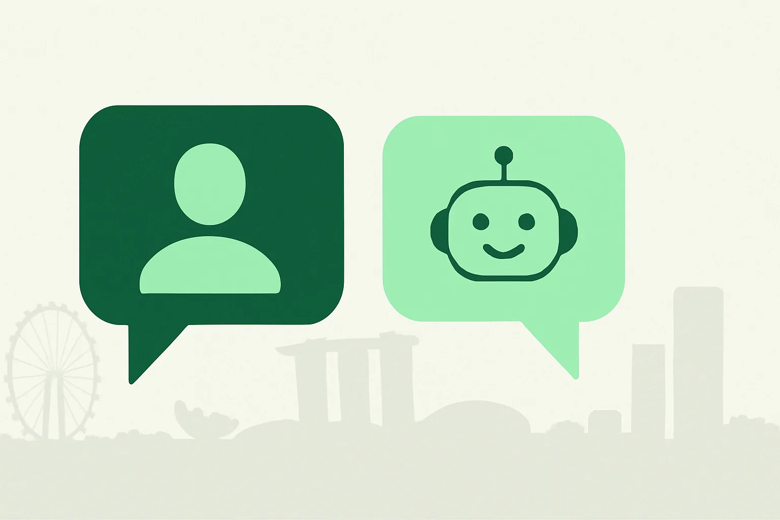 Conversational AI for Singapore businesses — a natural conversation between a customer and an AI agent, with the Singapore skyline behind