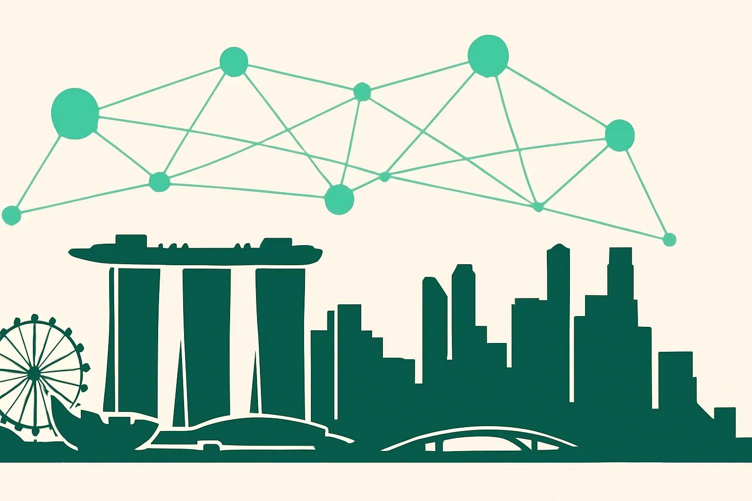 AI automation for businesses in Singapore — Singapore's Marina Bay skyline with a connected AI network